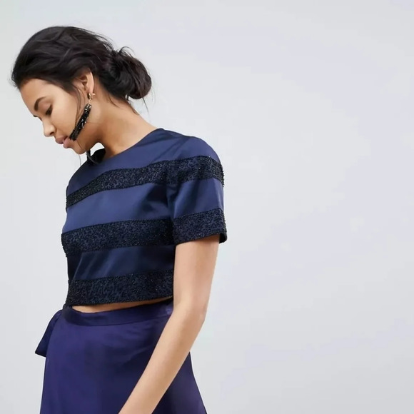 Keepsake Navy Northern Light Beaded Crop Top - Picture 1 of 15